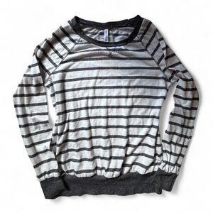 Full Tilt Womens Striped Raglan Long Sleeve Sweatshirt Top Grey Multi Size M